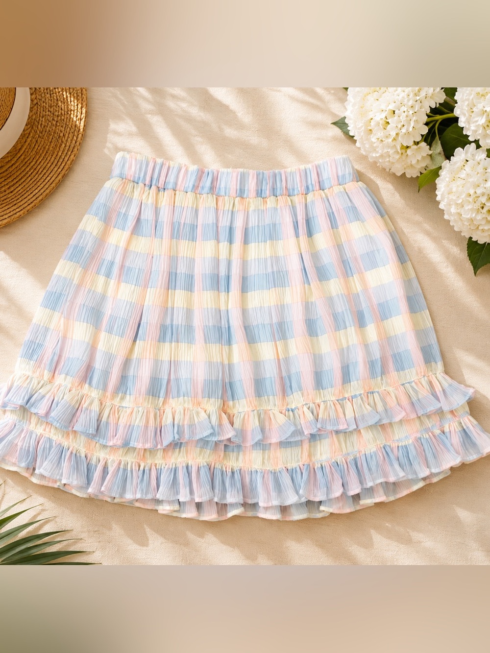MEET ME IN SANTORINI - Pastel Plaid Mini Skirt NWT